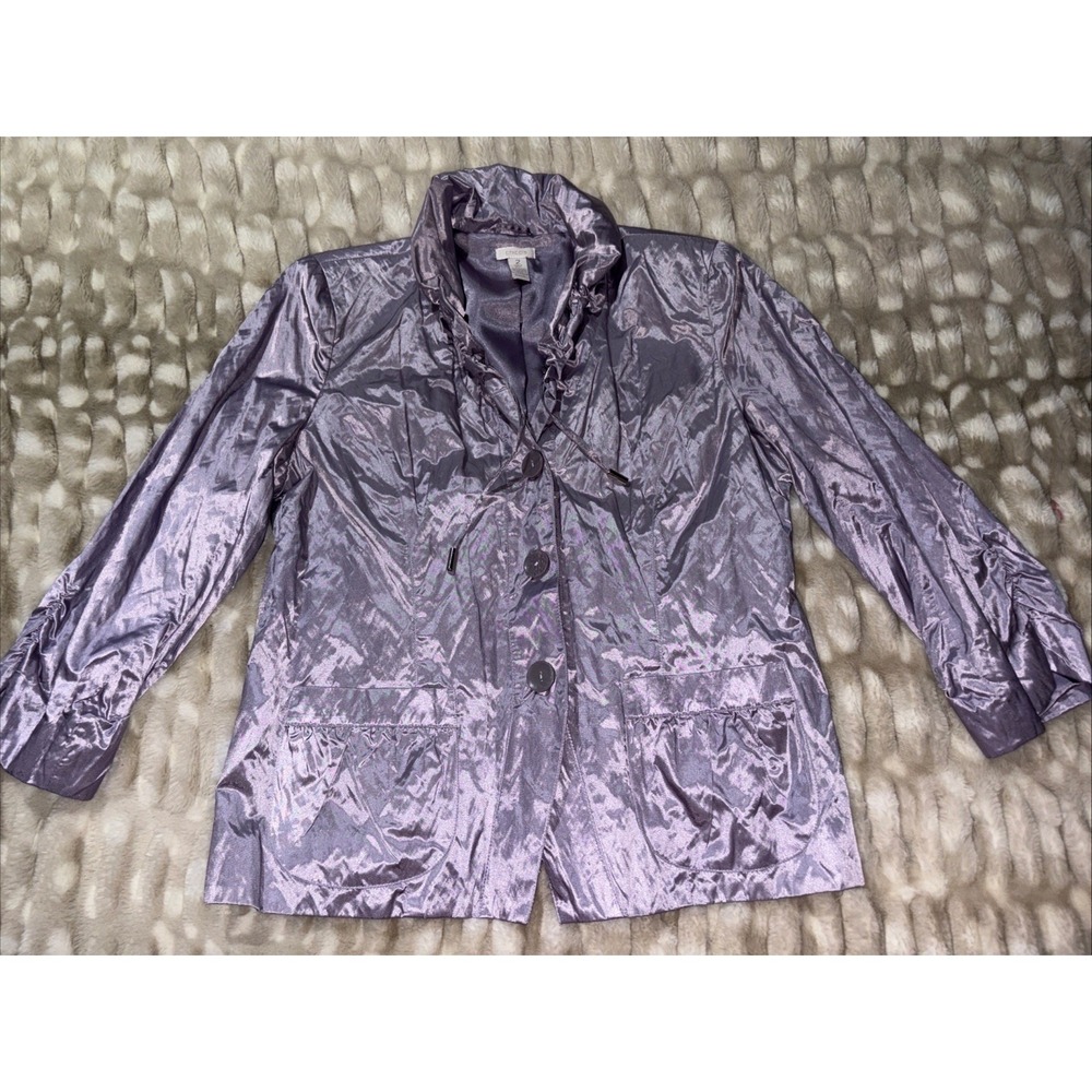 CHICO'S Women's Metallic‎ Shiny Satin Button-Up Jacket Size 2 Large US 12 Purple